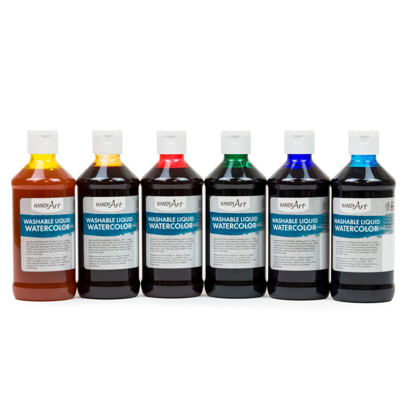 ROCK PAINT DISTRIBUTING CORP Handy Art® Washable Liquid Watercolors, 8 oz., Primary Colors, Set of 6