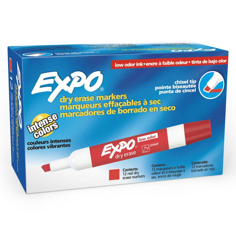NEWELL BRANDS DISTRIBUTION LLC EXPO® Low-Odor Dry Erase Markers, Chisel Tip, Red, Box of 12