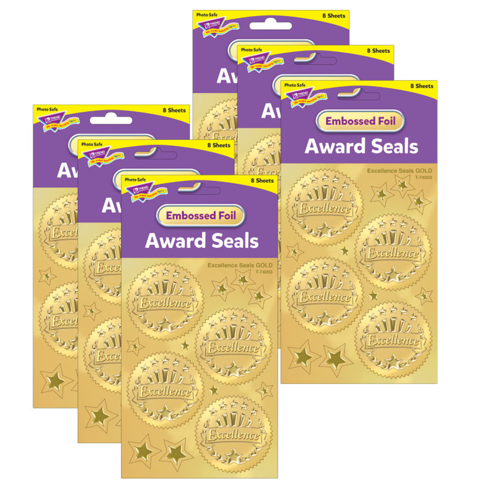 TREND ENTERPRISES INC. TREND Excellence (Gold) Award Seals Stickers, 32 Per Pack, 6 Packs