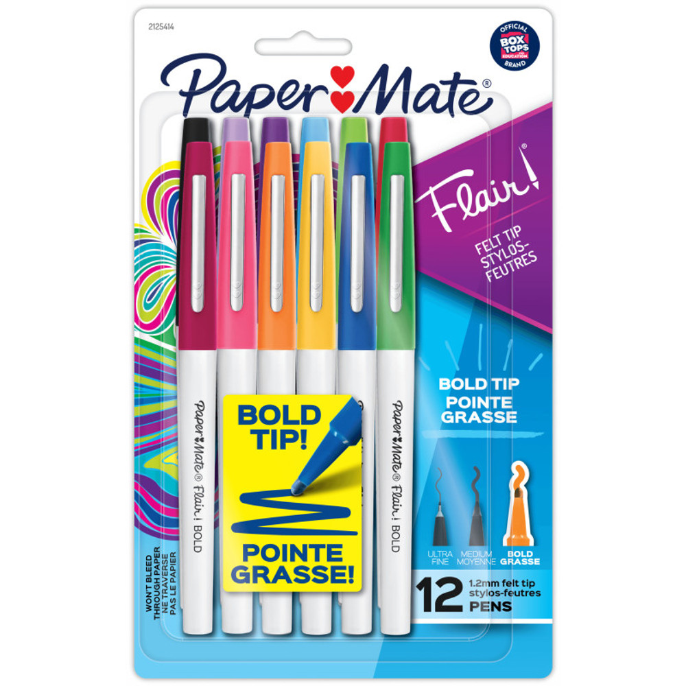 NEWELL BRANDS DISTRIBUTION LLC Paper Mate® Flair Felt Tip Pens, Bold Tip (1.2 mm), Assorted Colors, 12 Count