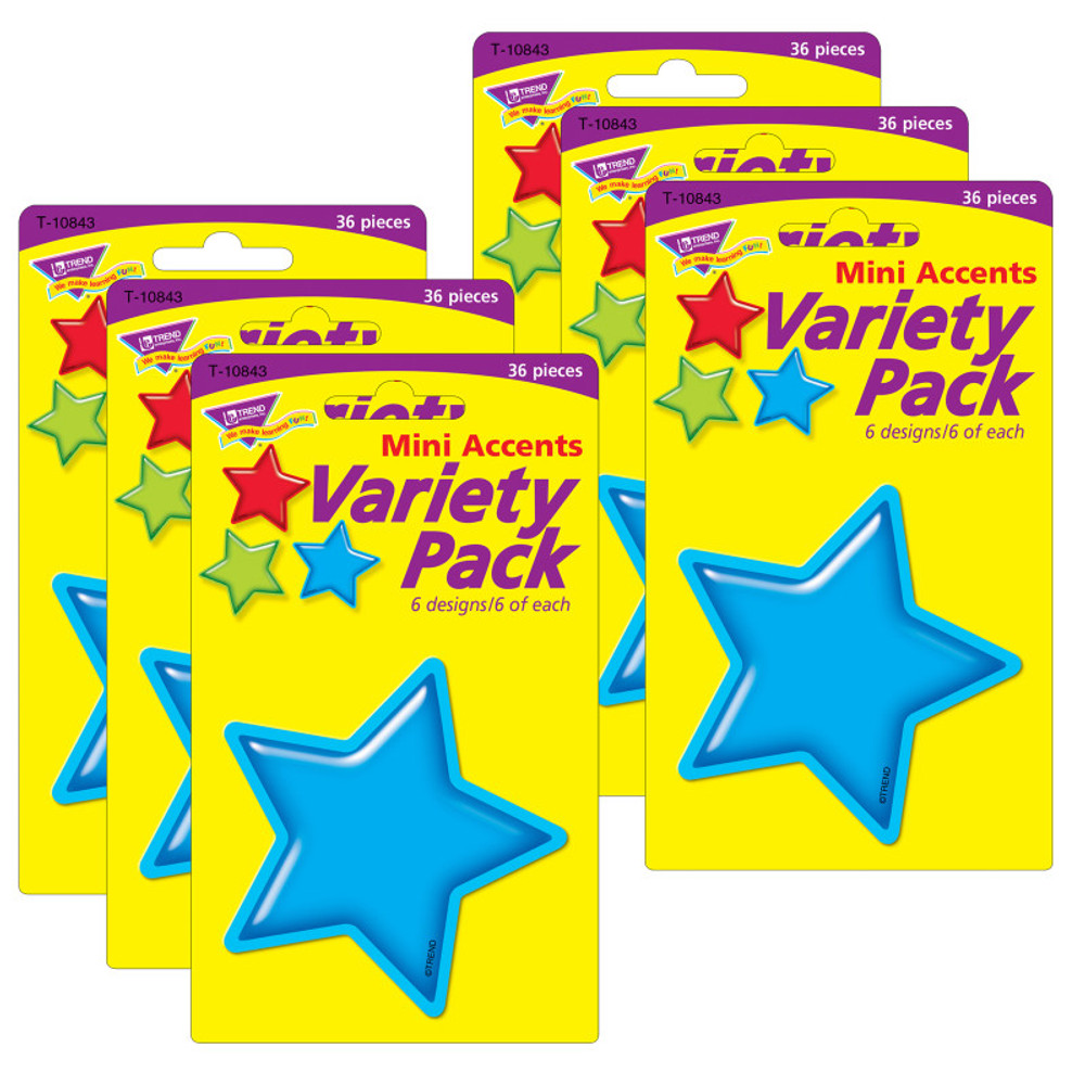 TREND ENTERPRISES INC. TREND Gumdrop Stars Mini Accents Variety Pack, 36 Per Pack, 6 Packs