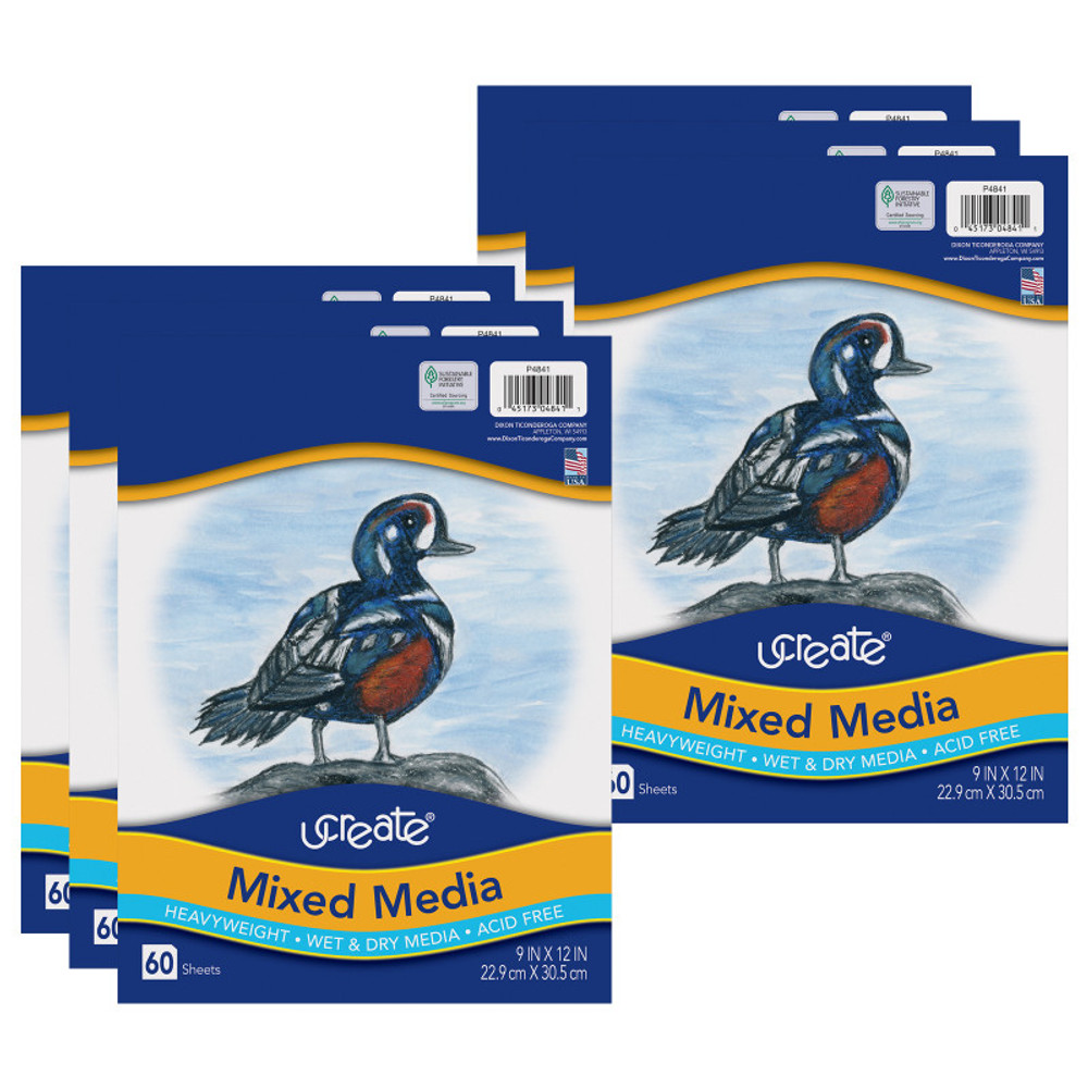 DIXON TICONDEROGA CO UCreate® Mixed Media Art Paper, Heavyweight, 9" x 12", 60 Sheets Per Pack, 6 Packs