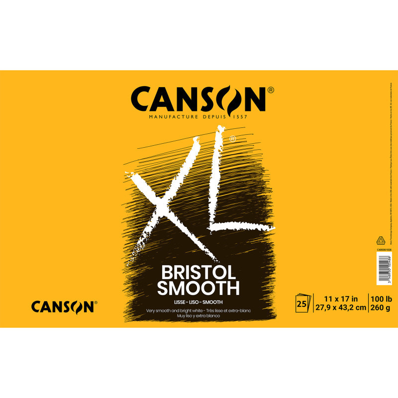 DIXON FINE ART Canson XL Series Bristol Pad, Smooth Finish, Foldover Binding, 25 Sheet, 11x17 inch, 1 Count