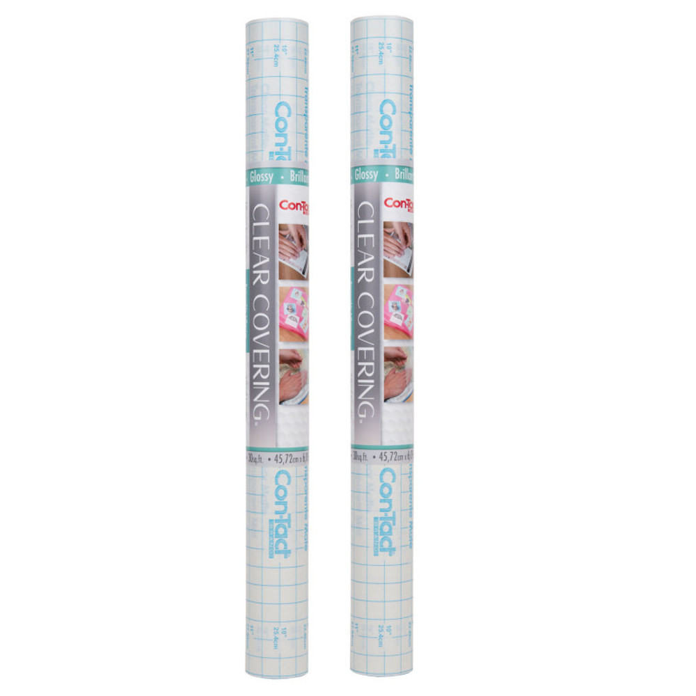 KITTRICH CORPORATION Con-Tact® Brand Clear Cover™ Adhesive Covering, Clear, 18" x 16 ft, Glossy, Pack of 2