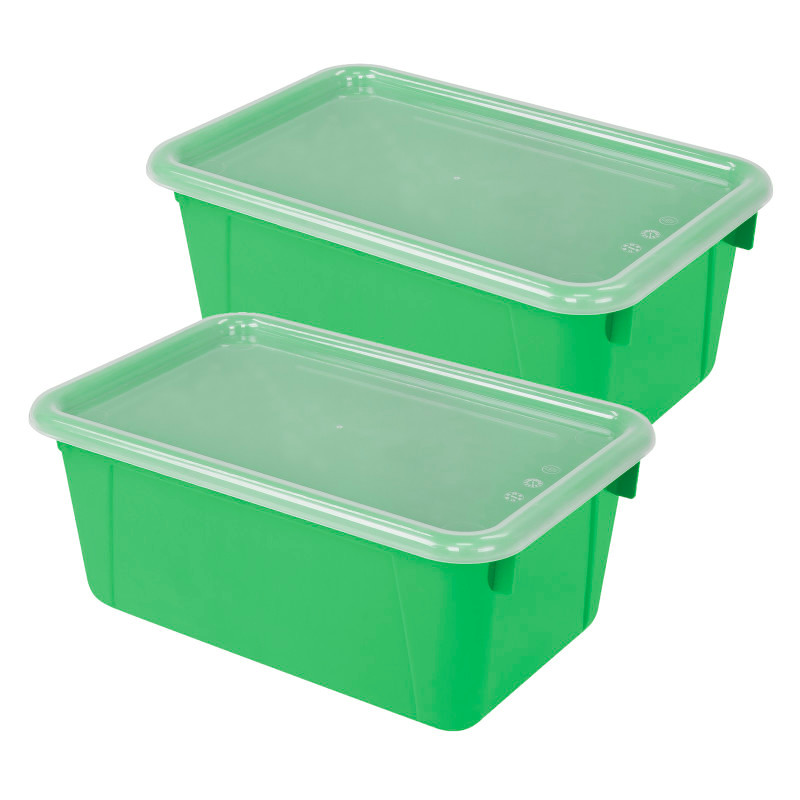 STOREX INDUSTRIES Storex Small Cubby Bin, with Cover, Classroom Green, Pack of 2