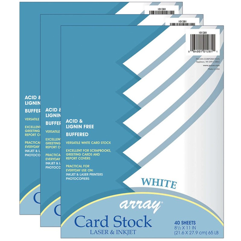 DIXON TICONDEROGA CO Pacon® Card Stock, White, 8-1/2" x 11", 40 Sheets Per Pack, 3 Packs