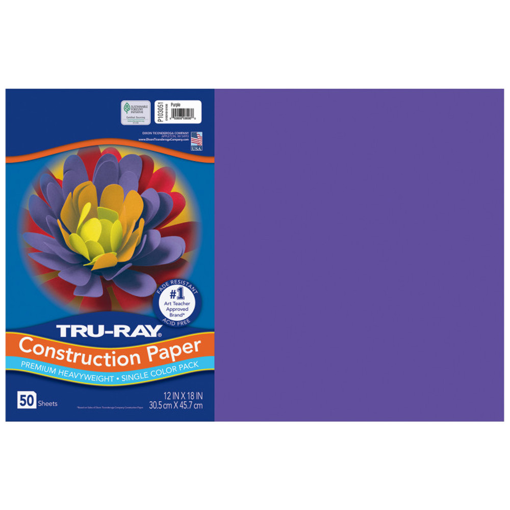 DIXON TICONDEROGA CO Tru-Ray® Construction Paper, Heavyweight, Purple, 12" x 18", 50 Sheets