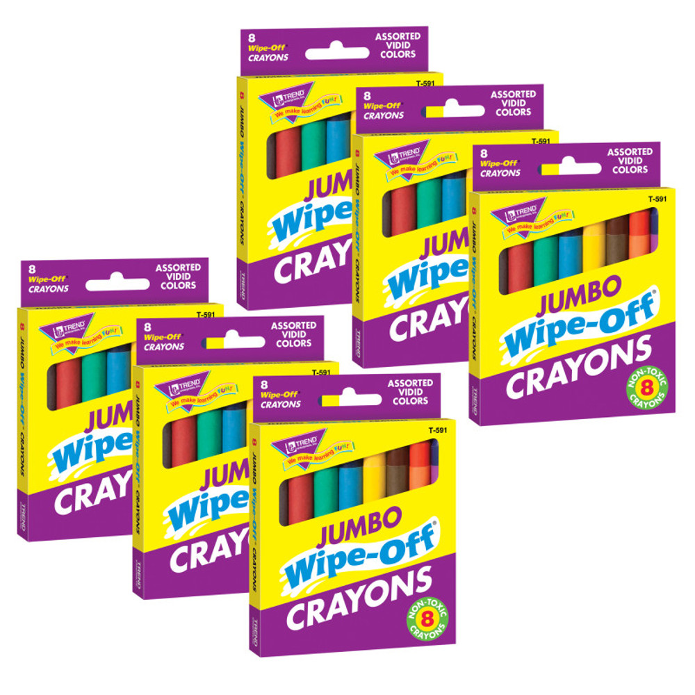 TREND ENTERPRISES INC. TREND Jumbo Wipe-Off® Crayons, Assorted, 8 per pack, 6 packs