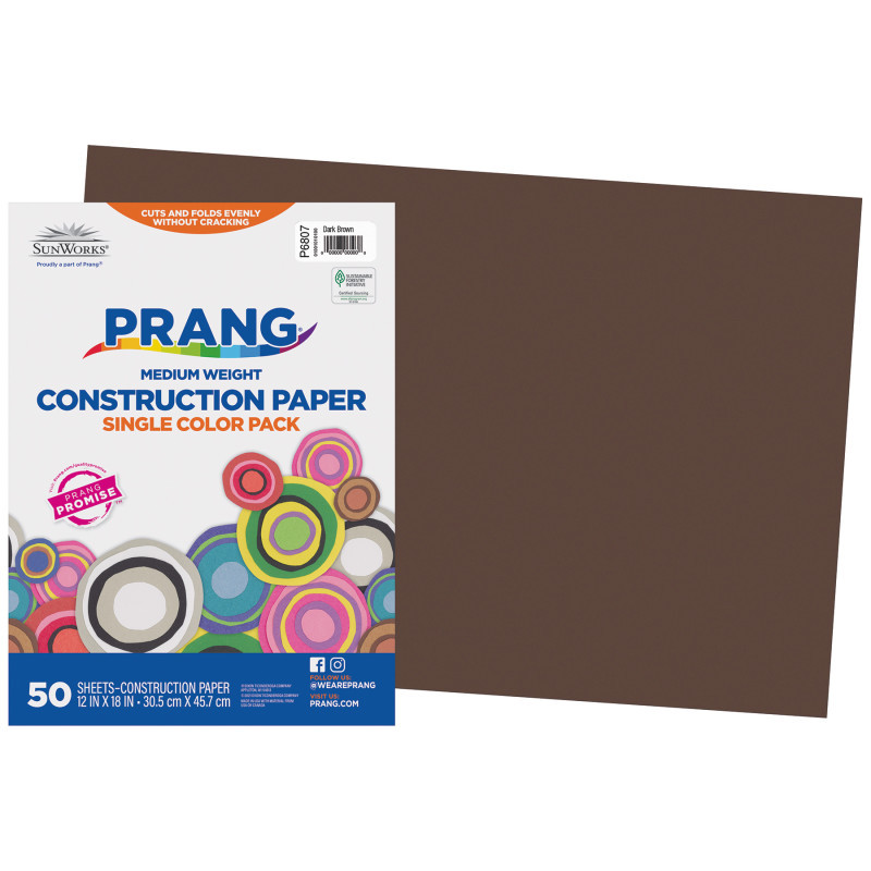 DIXON TICONDEROGA CO Prang® Construction Paper, Medium Weight, Dark Brown, 12" x 18", 50 Sheets