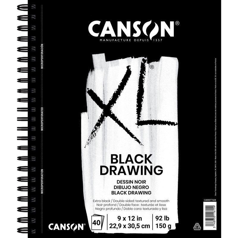 DIXON FINE ART Canson XL Series Drawing Pad, Black, Side Wire Binding, 10 Sheet, 9x12 inch, 1 Count