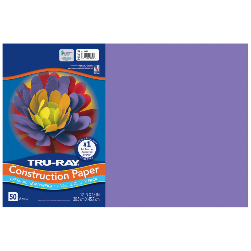 DIXON TICONDEROGA CO Tru-Ray® Construction Paper, Heavyweight, Violet, 12" x 18", 50 Sheets