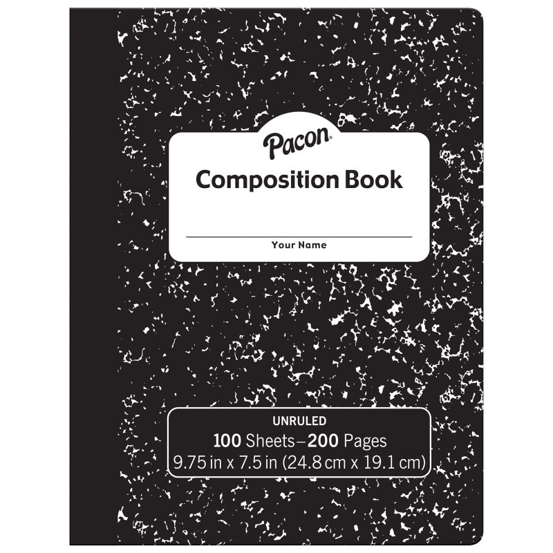 DIXON TICONDEROGA CO Pacon® Composition Book, Black Marble, Unruled 9-3/4" x 7-1/2", 100 Sheets
