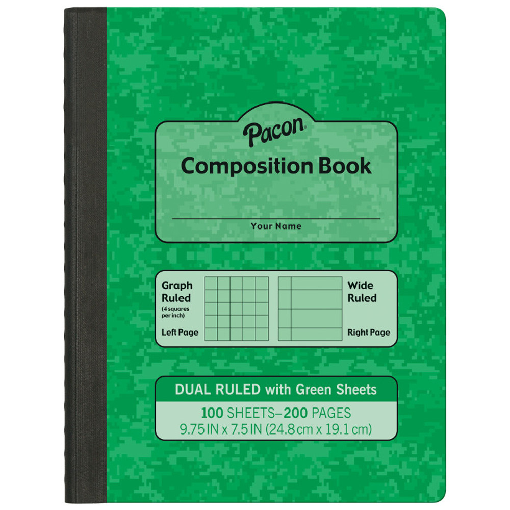 DIXON TICONDEROGA CO Pacon® Dual Ruled Composition Book, Green, 1/4 in grid and 3/8 in (wide) 9-3/4" x 7-1/2", 100 Sheets