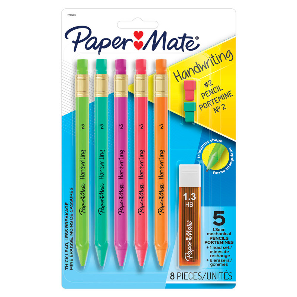 NEWELL BRANDS DISTRIBUTION LLC Paper Mate® Handwriting Triangular Mechanical Pencil Set with Lead & Eraser Refills, 1.3mm, 5 Count