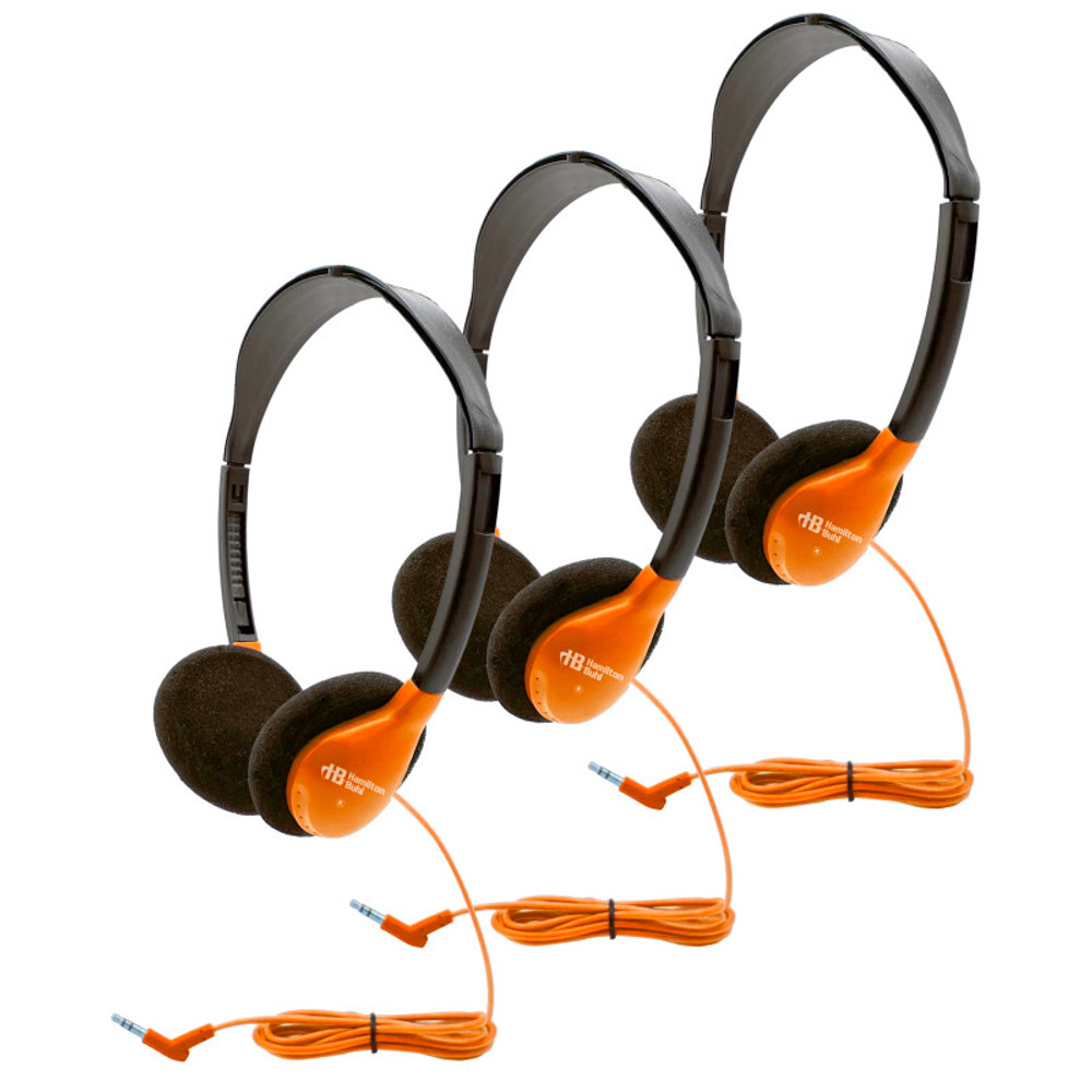 HAMILTON ELECTRONICS VCOM HamiltonBuhl® Personal On-Ear Stereo Headphone, Orange, Pack of 3