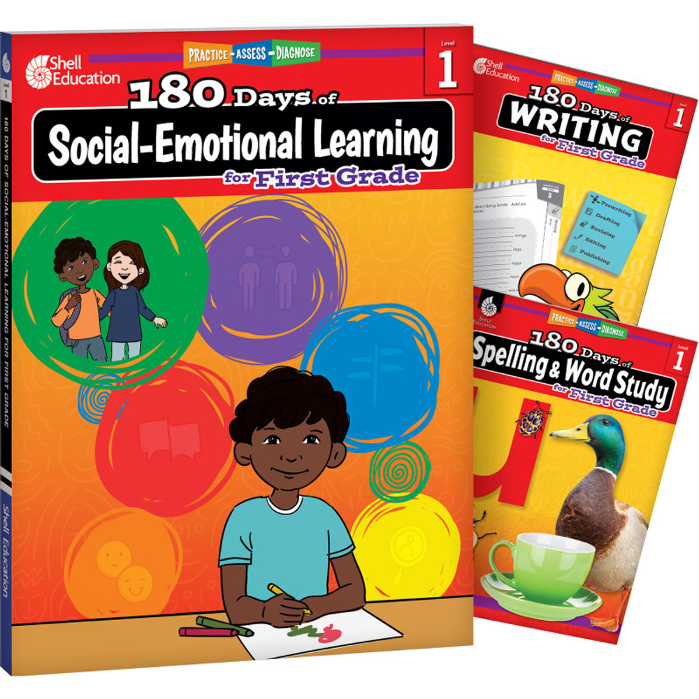 SHELL EDUCATION Shell Education 180 Days Social-Emotional Learning, Writing, & Spelling Grade 1: 3-Book Set