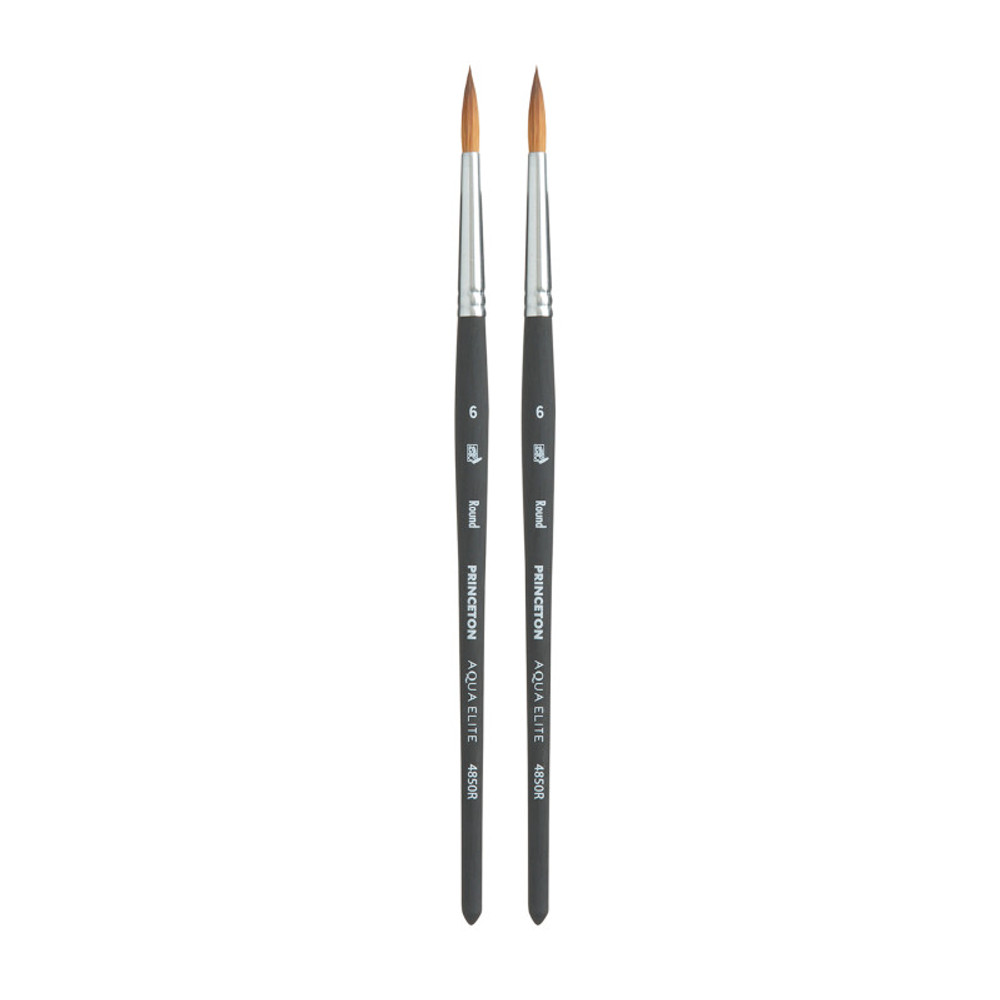 DIXON FINE ART Princeton Aqua Elite Round Brush, Synthetic Bristles, Short Handle Watercolor Paintbrush, Matte Black, Size 6, Pack of 2