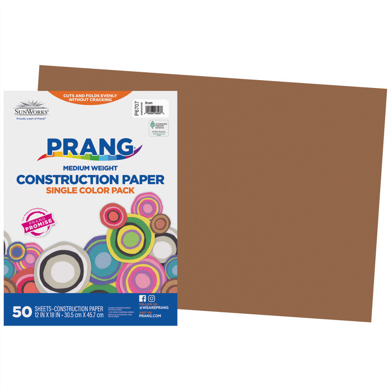 DIXON TICONDEROGA CO Prang® Construction Paper, Medium Weight, Brown, 12" x 18", 50 Sheets