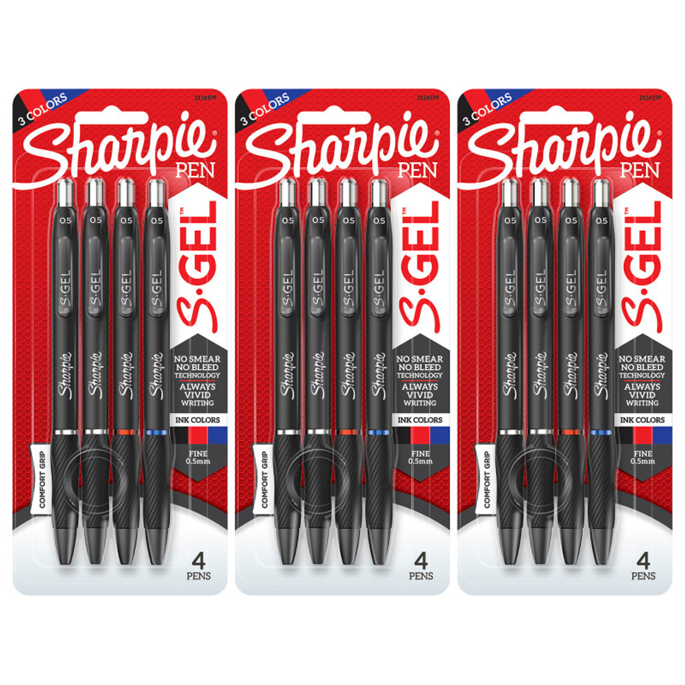 NEWELL BRANDS DISTRIBUTION LLC Sharpie® S-Gel Gel Pens, Fine Point (0.5mm), Assorted Colors, 4 Per Pack, 3 Packs