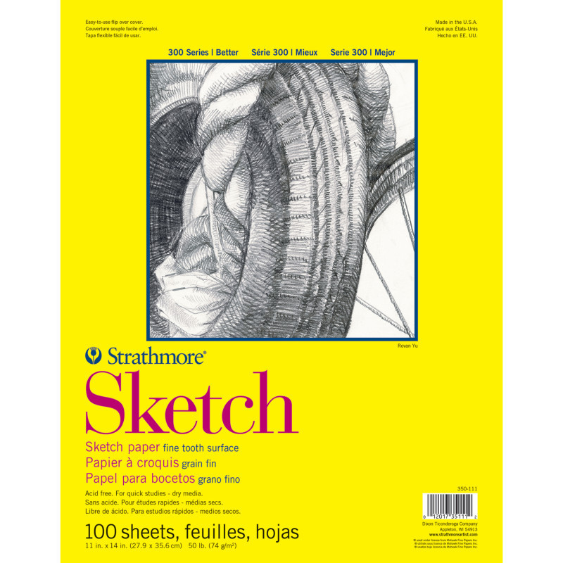 DIXON FINE ART Strathmore 300 Series Sketch Pad, Glue Binding, 100 Sheets, 11x14 inch