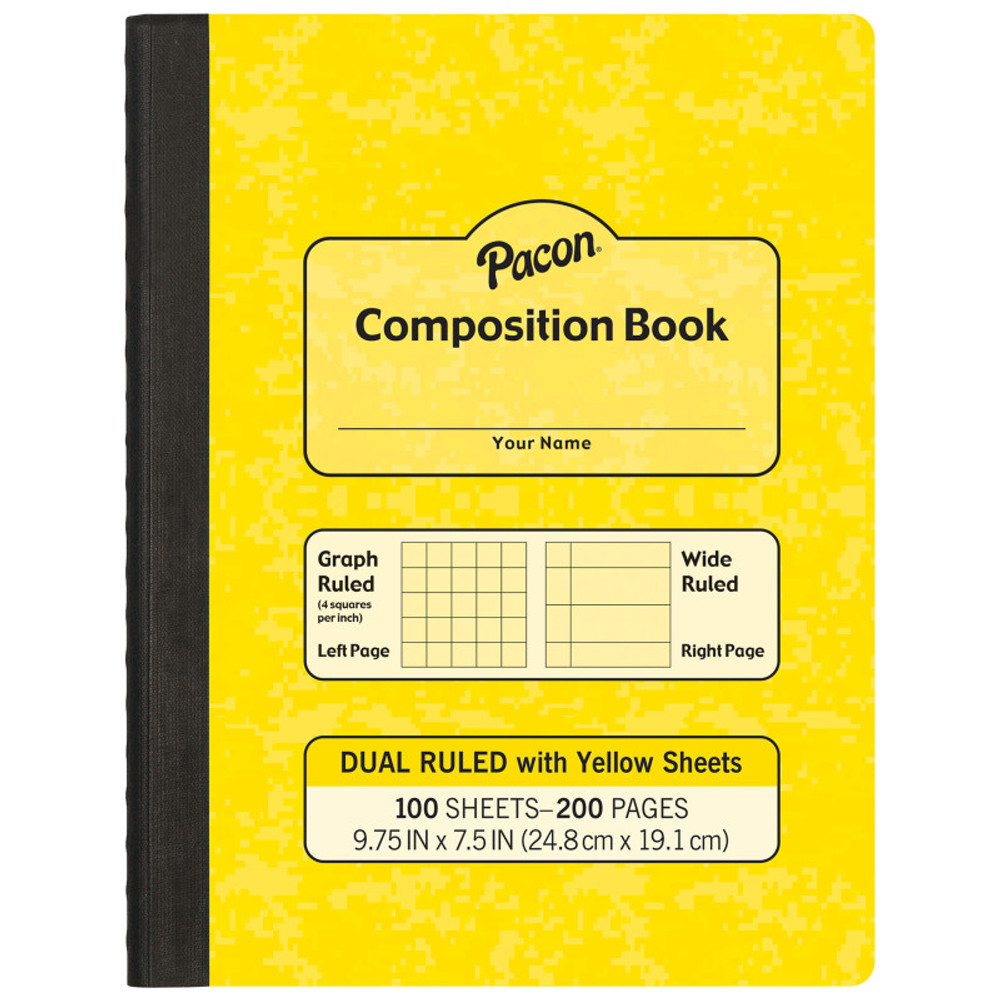 DIXON TICONDEROGA CO Pacon® Dual Ruled Composition Book, Yellow, 1/4 in grid and 3/8 in (wide) 9-3/4" x 7-1/2", 100 Sheets