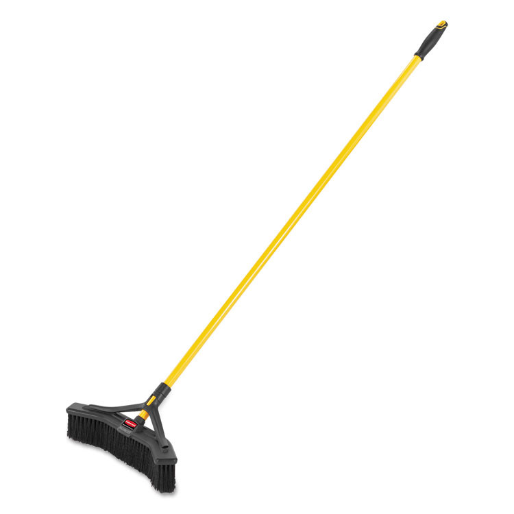 RUBBERMAID COMMERCIAL PROD. 2018727 Maximizer Push-to-Center Broom, Poly Bristles, 18 x 58.13, Steel Handle, Yellow/Black