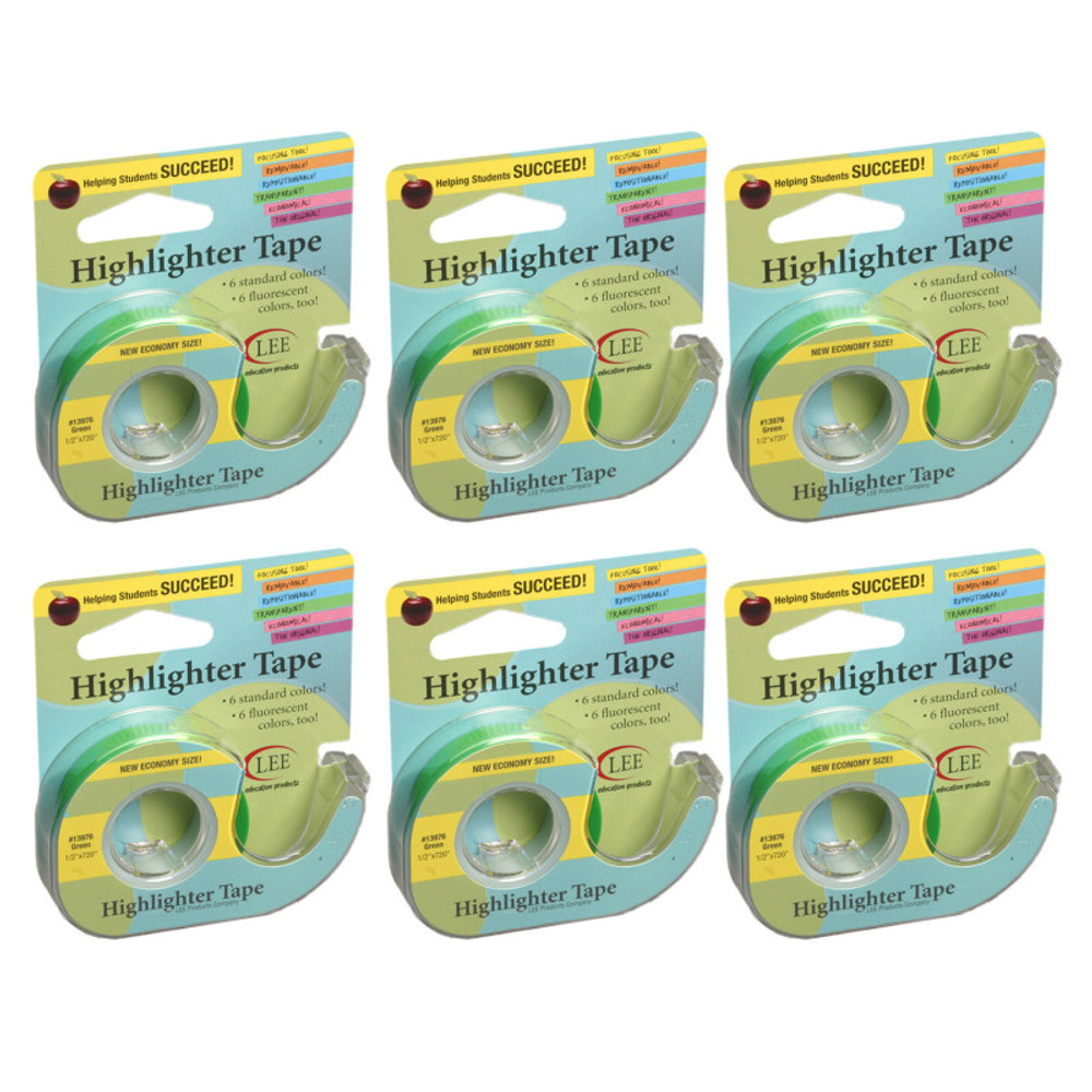 LEE PRODUCTS COMPANY Lee Products Removable Highlighter Tape, Green, Pack of 6