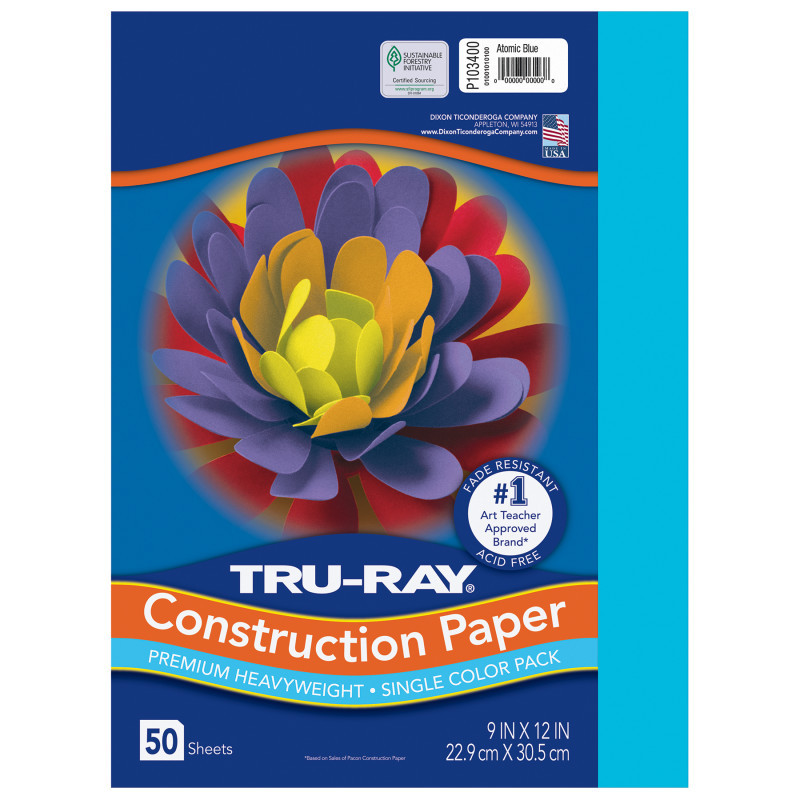 DIXON TICONDEROGA CO Tru-Ray® Construction Paper, Heavyweight, Atomic Blue, 9" x 12", 50 Sheets