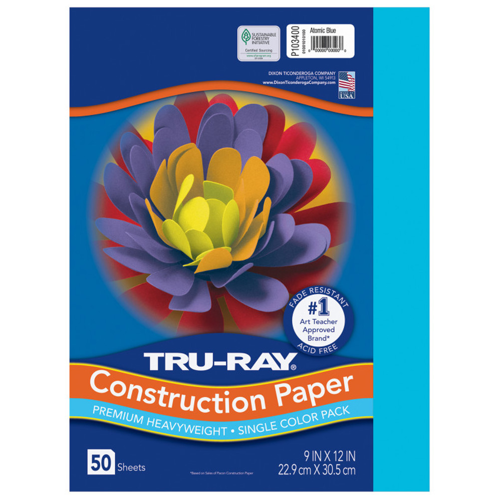 DIXON TICONDEROGA CO Tru-Ray® Construction Paper, Heavyweight, Atomic Blue, 9" x 12", 50 Sheets