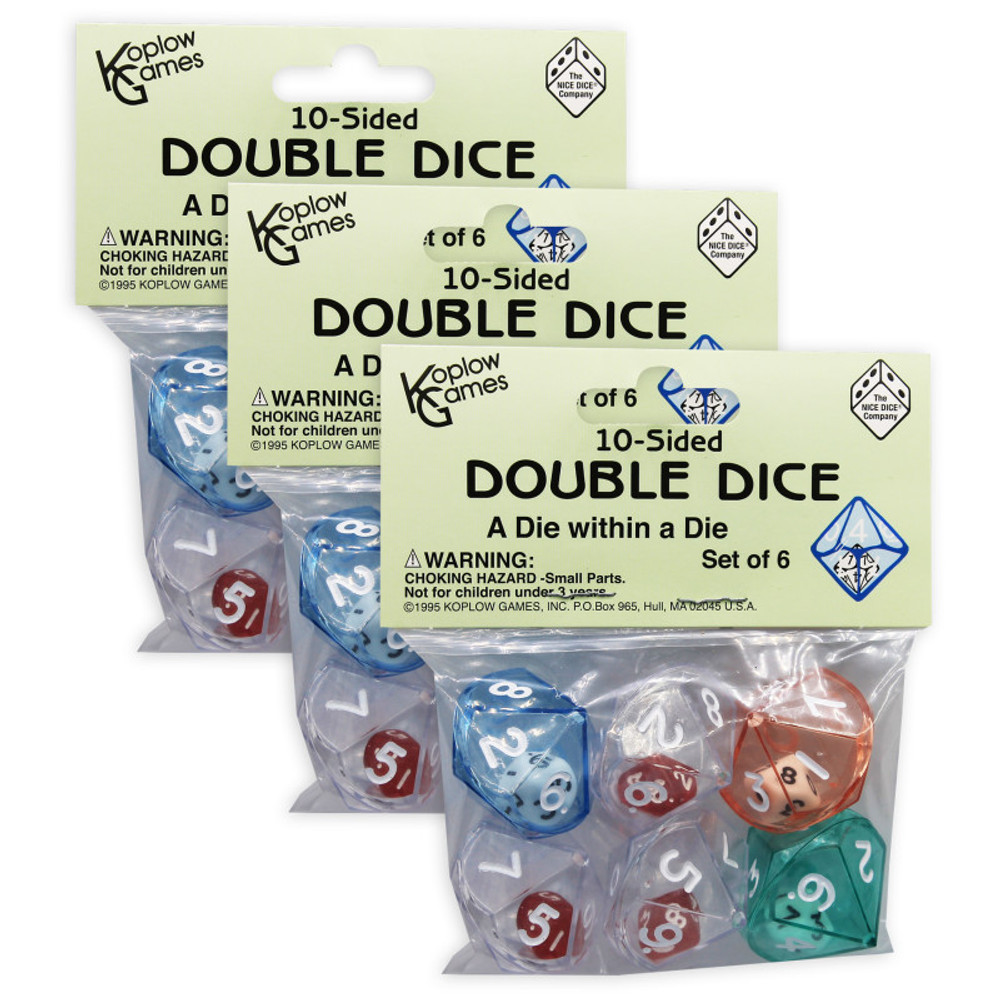 KOPLOW GAMES INC. Koplow Games 10-Sided Double Dice Set, 6 Per Pack, 3 Packs KOPLOW GAMES INC. Koplow Games 10-Sided Double Dice Set, 6 Per Pack, 3 Packs