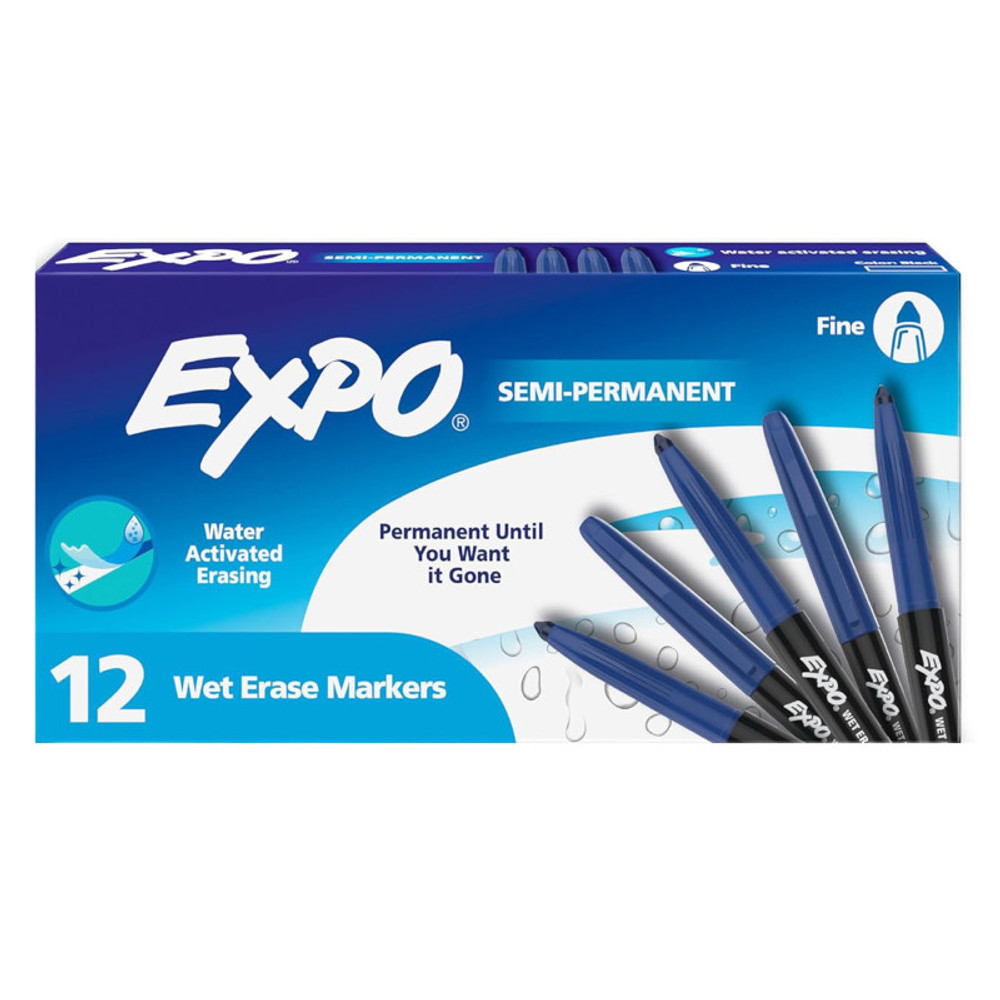 NEWELL BRANDS DISTRIBUTION LLC EXPO® Vis-a-Vis Wet Erase Markers, Fine Point, Blue, 12 Count