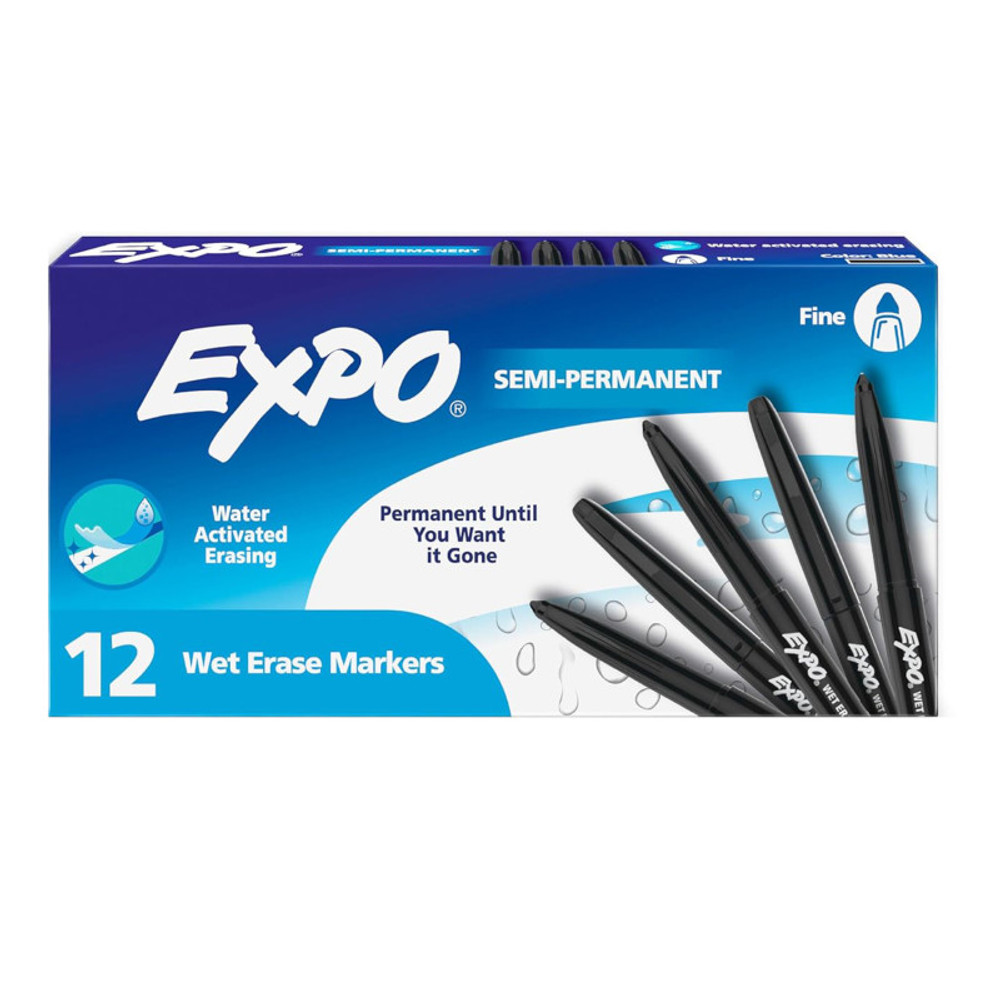 NEWELL BRANDS DISTRIBUTION LLC EXPO® Vis-a-Vis Wet Erase Markers, Fine Point, Black, 12 Count