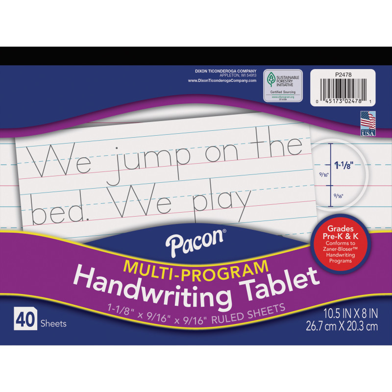 DIXON TICONDEROGA CO Pacon® Multi-Program Handwriting Tablet, Zaner-Bloser, 1-1/8" x 9/16" x 9/16" Ruled Long, 10-1/2" x 8", 40 Sheets