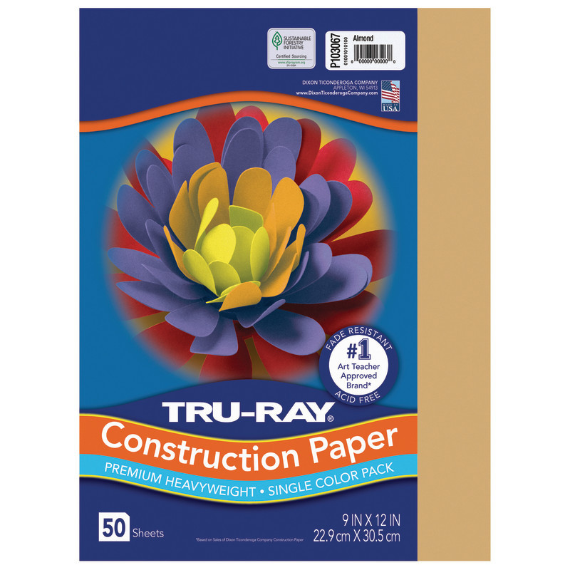 DIXON TICONDEROGA CO Tru-Ray® Construction Paper, Heavyweight, Almond, 9" x 12", 50 Sheets