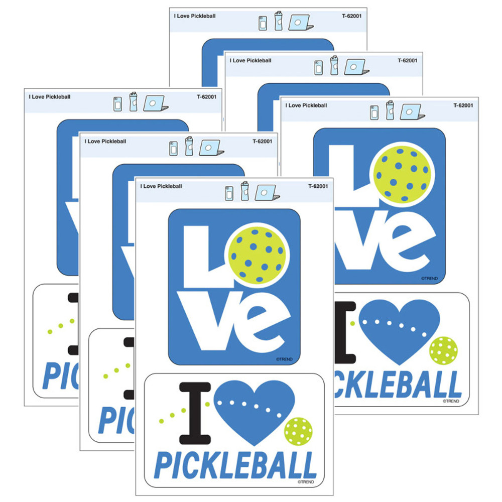 TREND ENTERPRISES INC. TREND I Love Pickleball Vinyl Stickers, 2 Per Pack, 6 Packs