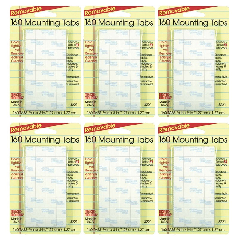 MILLER STUDIO Magic-Mounts® Removable Mounting Tabs, 1/2" x 1/2", 160 Per Pack, 6 Packs