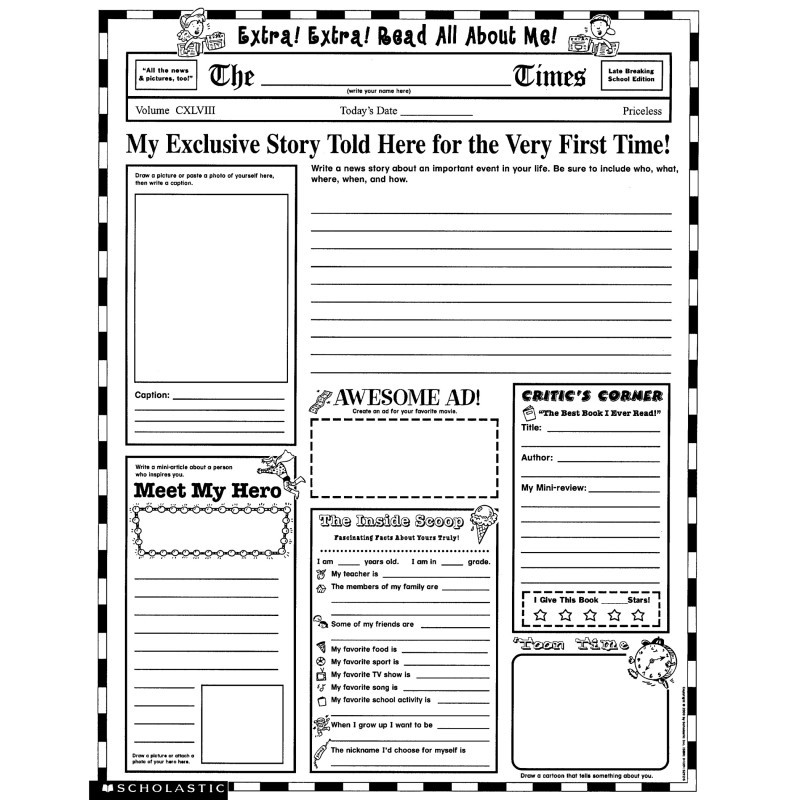 SCHOLASTIC TEACHING RESOURCES Scholastic Teaching Solutions Instant Personal Poster Sets: Extra, Extra, Read All About Me!, Set of 30