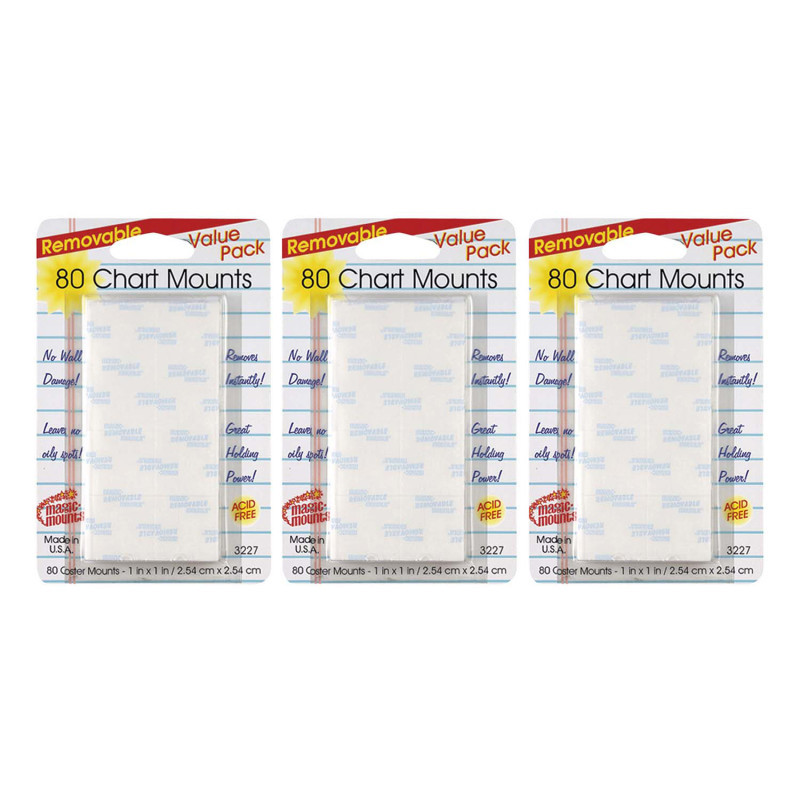 MILLER STUDIO Magic-Mounts® Removable Chart Tabs, 1" x 1", 80 Per Pack, 3 Packs