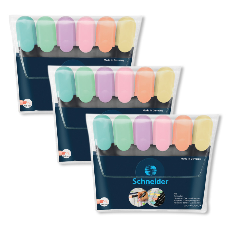 REDIFORM INC Schneider® Job Highlighters, Chisel Tip, Pastel, 6 Per Pack, 3 Packs