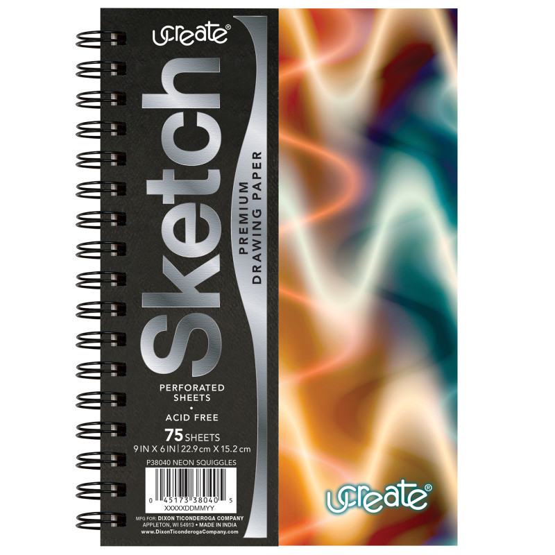 DIXON TICONDEROGA CO UCreate® Poly Sketch Book, Neon Squiggles, 9" x 6"