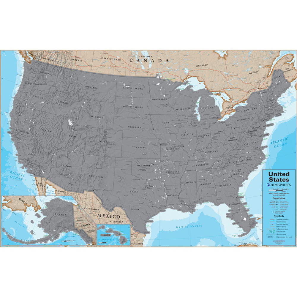 WAYPOINT GEOGRAPHIC Hemispheres® Scratch Off USA 24" x 36" Laminated Wall Map