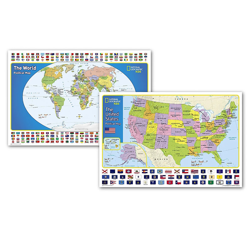 NATIONAL GEOGRAPHIC MAPS National Geographic World and United States for Kids, Poster Size, Map Pack Bundle, 36" x 24"