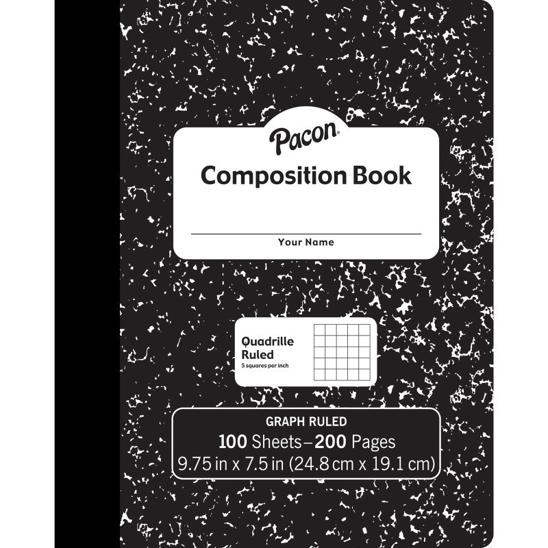 DIXON TICONDEROGA CO Pacon® Composition Book, Black Marble, 1/5" Quadrille Ruled, 9-3/4" x 7-1/2", 100 Sheets