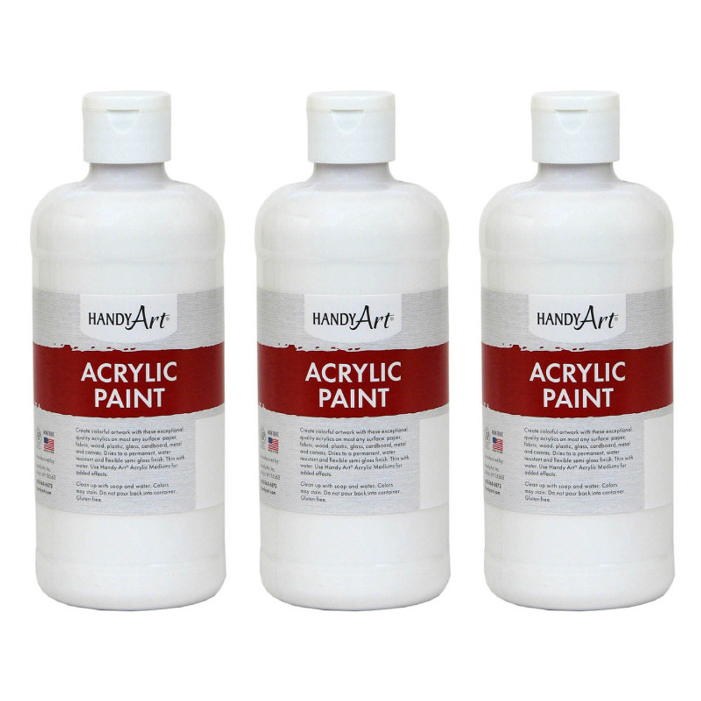 ROCK PAINT DISTRIBUTING CORP Handy Art® Acrylic Paint 16 oz, Blockout White, Pack of 3