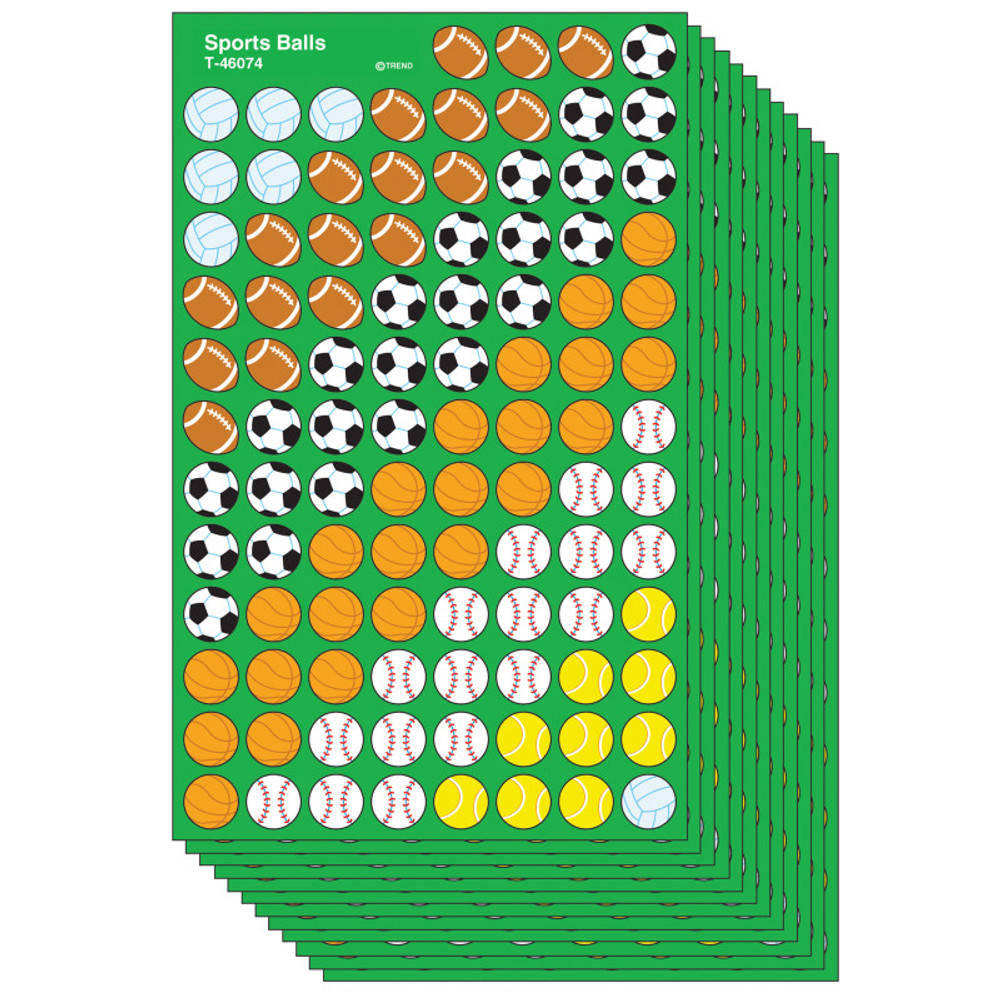 TREND ENTERPRISES INC. TREND Sports Balls superShapes Stickers, 800 Per Pack, 12 Packs