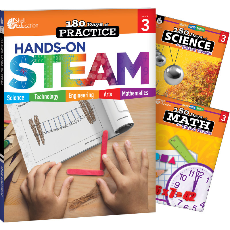 SHELL EDUCATION Shell Education 180 Days STEAM, Science, & Math Grade 3: 3-Book Set