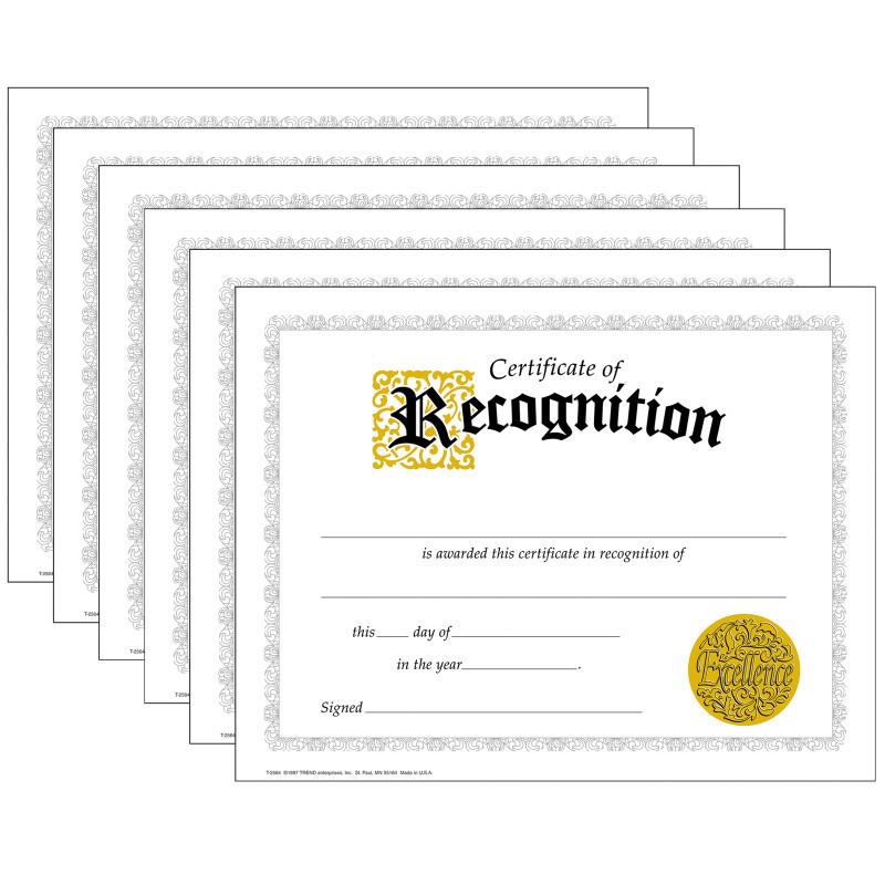 TREND ENTERPRISES INC. TREND Certificate of Recognition Classic Certificates, 30 Per Pack, 6 Packs