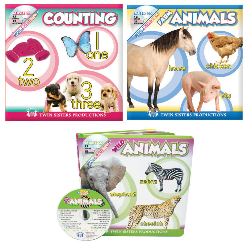 PBS PUBLISHING Twin Sisters Productions Board Book Bundle with CD, Set of 3