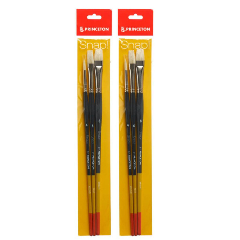 DIXON FINE ART Princeton Snap! Brush Set No. 4, Natural Bristles, Long Handle Acrylic & Oil Paintbrush, Multicolor, 3 Per Set, 2 Sets