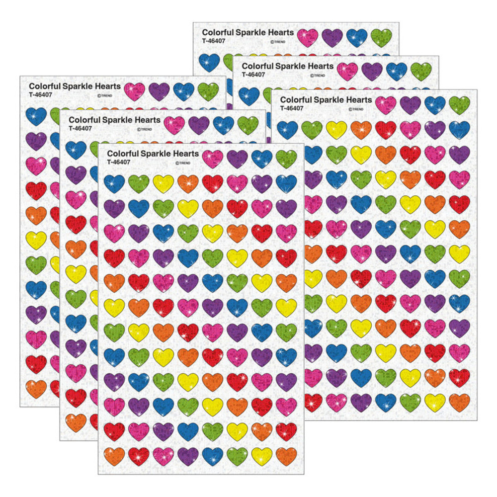TREND ENTERPRISES INC. TREND Colorful Hearts Sparkle Stickers®, 400 Per Pack, 6 Packs